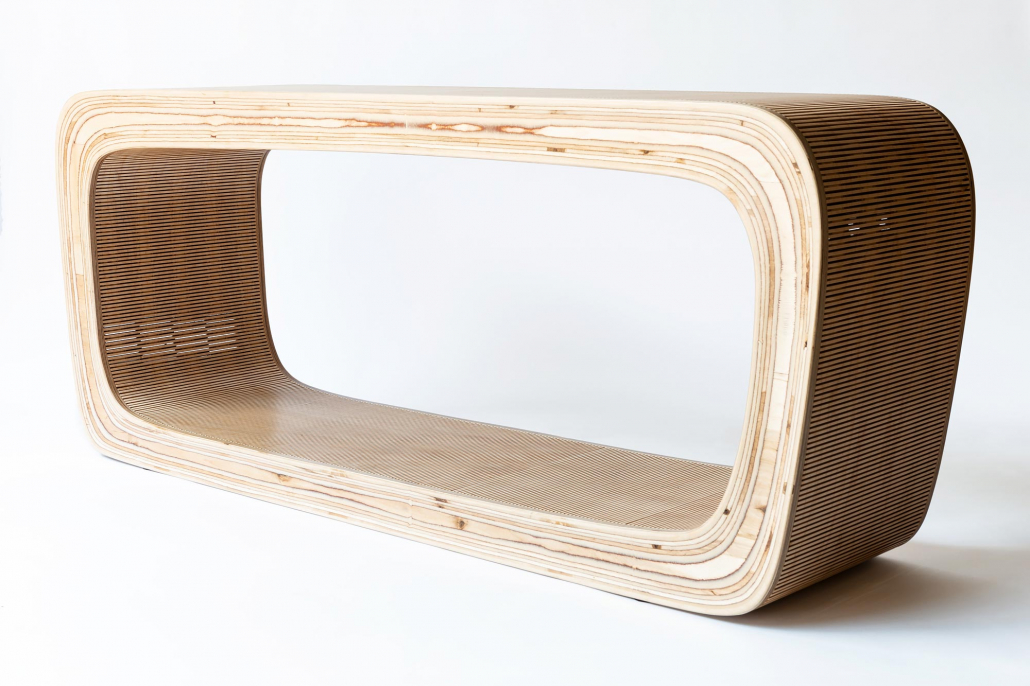 curved apple plywood console