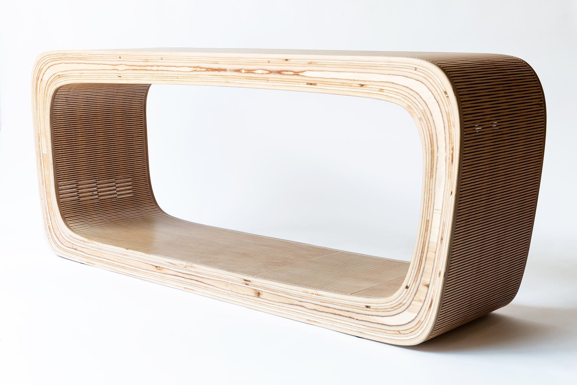 curved apple plywood console